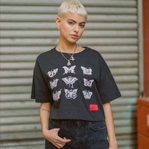 Chnge Embroidered Butterfly Crop Top